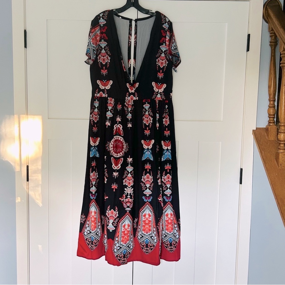 283. NWOT Elegant V-neck Maxi Dress with a trendy floral print Boho Dre… - Picture 7 of 8